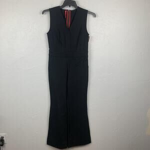 Spanx Jumpsuit Womens Small Petite Black Sleeveless Wide Leg Zip Back Stretch